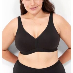 Cacique Black Full Coverage Bra 44C Unlined Wire Free Comfort Wide Strap